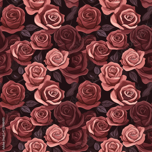 Flat abstract rose flowers background in rosewood and oldrose color  seamless pattern. For screen printing  paper craft printable  wedding invitations covers  stationery designs  fabric prints