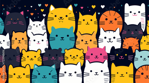 Whimsical vector pattern incorporating adorable pets in playful poses  creating a vibrant and heartwarming illustration suitable for various applications. simple minimalist illustration creative