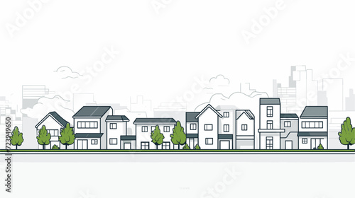 Vector scene depicting a modern residential neighborhood celebrating the clean lines and innovative designs that define contemporary residential architecture. simple minimalist illustration creative