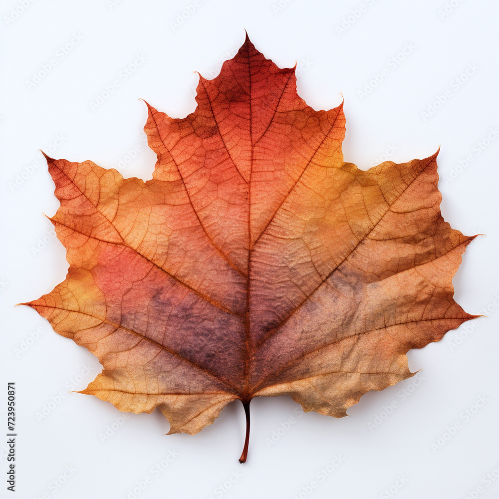 a autumn leaf on the white background