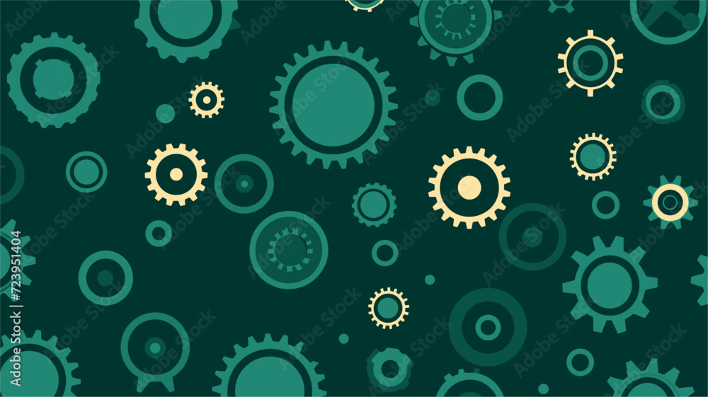 gears and cogs interlocking in a seamless pattern  illustrating the interconnected and efficient mechanisms of green energy systems. simple minimalist illustration creative