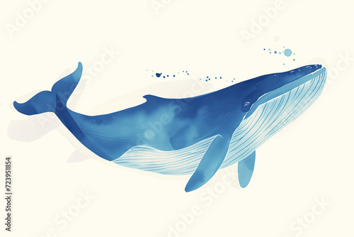  beautiful abstract whale minimalistic illustration . Pastel blue shades colors .