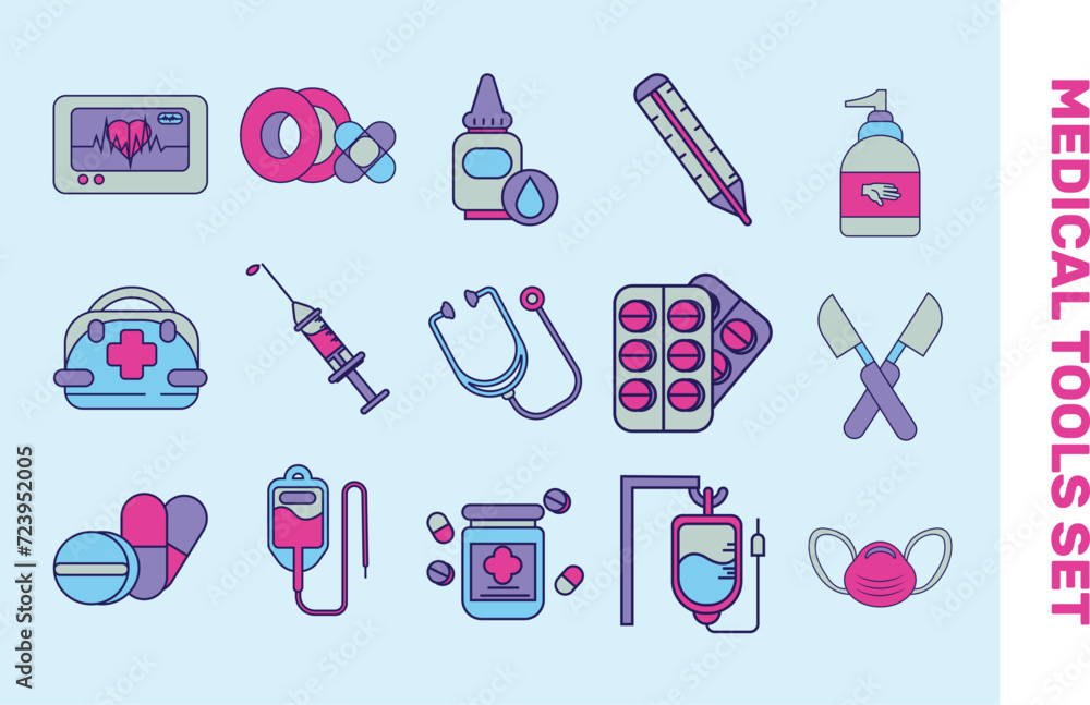 Medical tools vector illustration set Medical tools vector illustration set