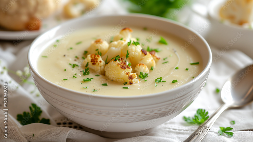 Velvety Roasted Cauliflower Soup with Parsley Garnish