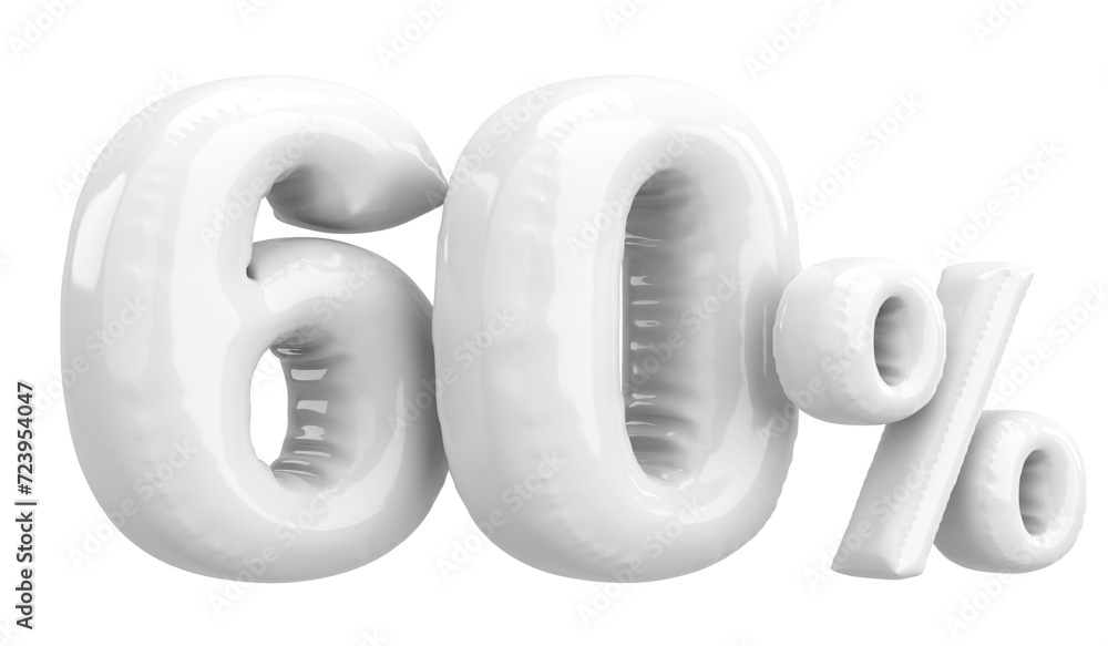 Sixty percent. 60% balloon text. 3D illustration. Sixty percent. 60% balloon text. 3D illustration.