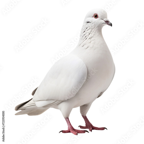 White dove standing and eating isolated on transparent or white background