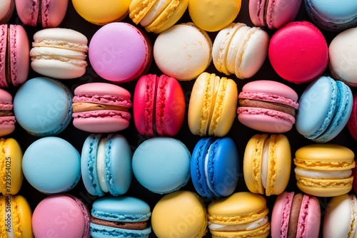Delicious assortment of colorful macarons, a top-down view illustration for indulgence and sweetness