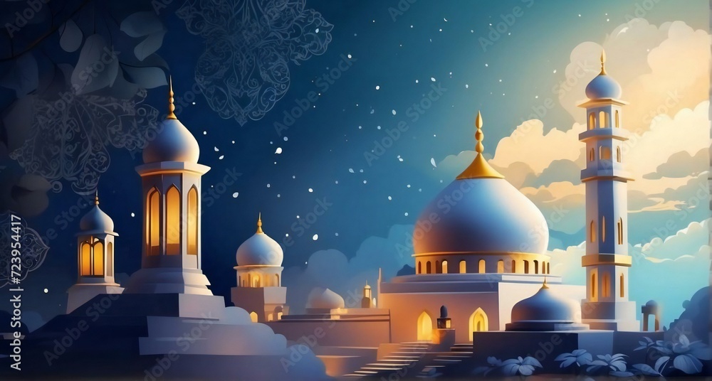 Islamic background for Ramadan. Islamic backdrop illustration. Generative AI - obrazy, fototapety, plakaty 