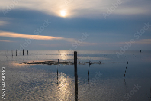 Panorama della laguna di Venezia al tramonto vista dall isola di Pellestrina