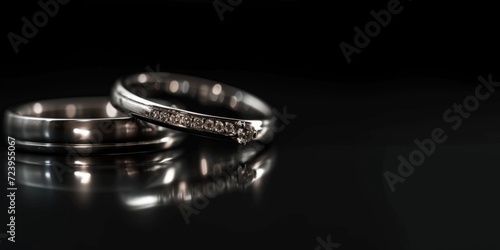 wedding rings on a black background Generative AI