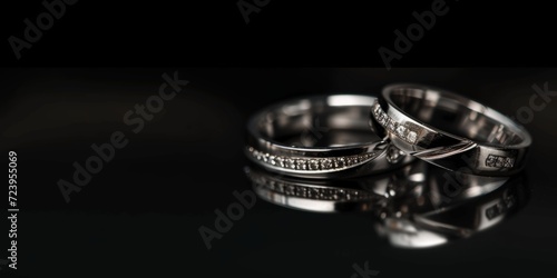 wedding rings on a black background Generative AI