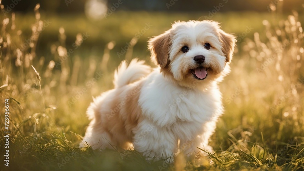 golden retriever puppy Happy little orange havanese puppy dog is sitting in the grass golden retriever puppy Happy little orange havanese puppy dog is sitting in the grass