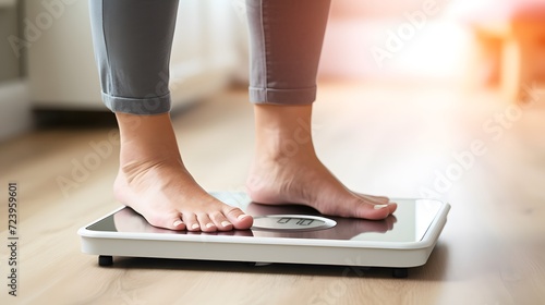 Closeup of a seniors foot stepping on a smart scale linked to a health monitoring app.

