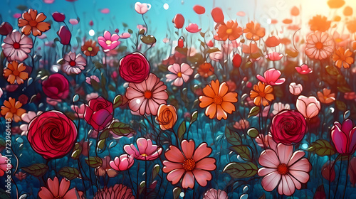 Colorful flowers background, spring season concept