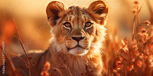 Portrait of a little lion. Wild animals