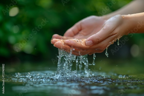 Pure natural water in a woman's grasp.
