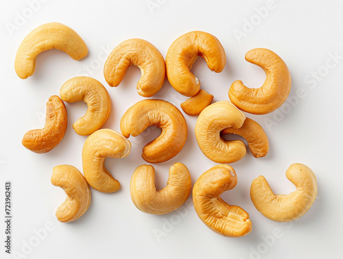 Cashews isolated on white background in minimalist style. Studio photography. 