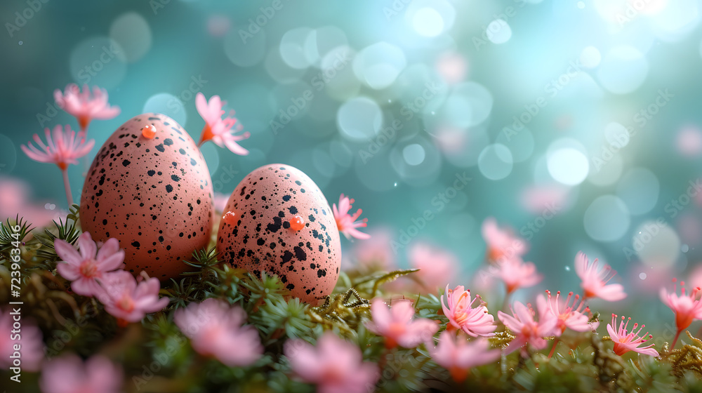 Three Eggs Resting on Moss Covered Ground Three Eggs Resting on Moss Covered Ground