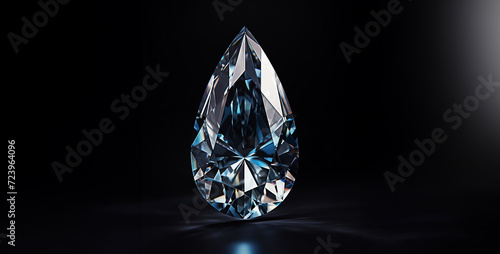 3d rendering of a big blue diamond on black background with reflection, diamond on black background, 3d render, computer digital image