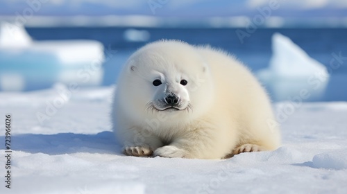 Harp seal pup on melting snow UHD Wallpaper