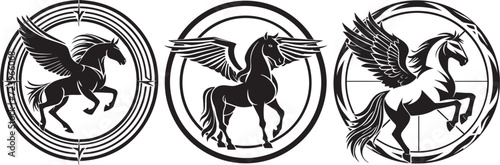Pegasus in a circle  vector image of a horse with wings
