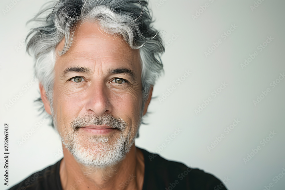 Closeup portrait of gray haired man, joyful and optimistic isolated on light background Closeup portrait of gray haired man, joyful and optimistic isolated on light background