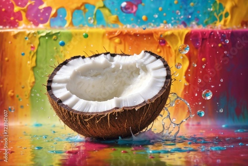 Delicious Coconut and Chocolate Dessert on a Tropical Beach Background with Fresh Exotic Fruit, Baked to Perfection