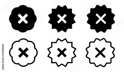Black cross not-verified symbol icon set with fill and stroke. Not verified black color. Cross x vector icon. no wrong symbol. delete, vote sign.