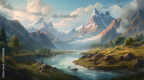 landscape with mountains and river