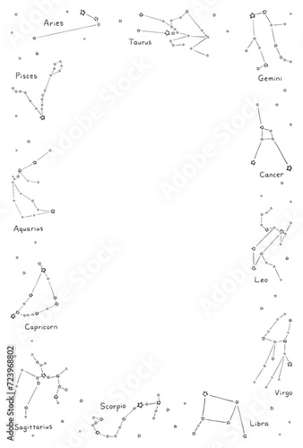 シンプルな12星座　フレーム　1色　縦