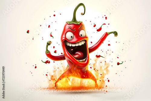 Red devious extremely hot cartoon chili pepper photo