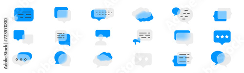 Speech bubble glass morphism icon set. Transparent glass illustration