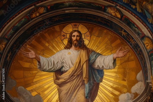 Divine fresco of jesus as the redeemer Arms outstretched in invitation