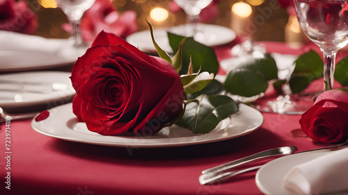 table setting with rose