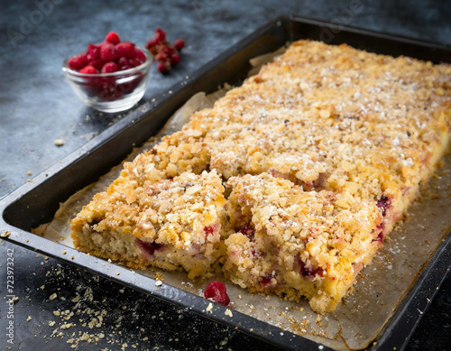 Frischer Streuselkuchen auf backblech  photo