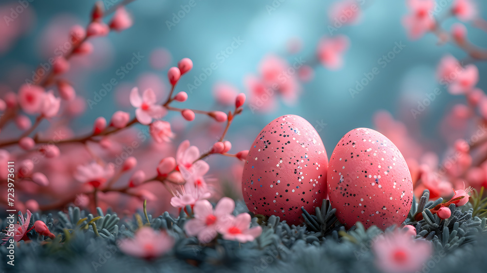 Two Pink Eggs on Grass-Covered Field
