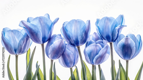 Flores azules de tulipan sobre fondo blanco photo