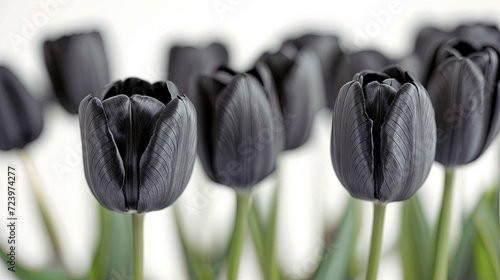 Flores negras de tulipan sobre fondo blanco #723974277