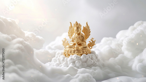 A golden tet resting on a bed of clouds symbolizing the announcement of good news and blessings carried by angels.