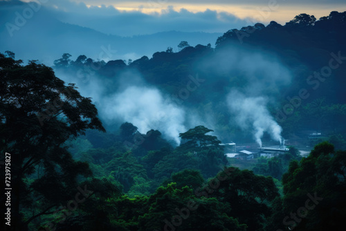 Green mountain tree fog mist nature cloud forest beauty travel landscape © SHOTPRIME STUDIO