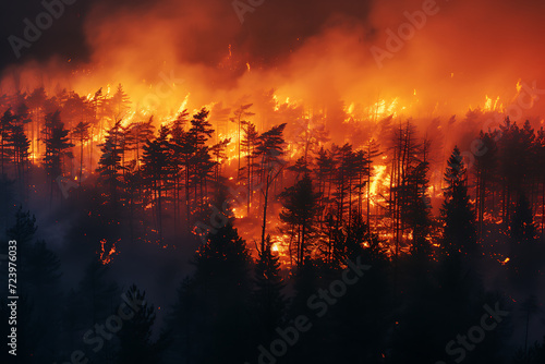 Big scary forest fire, natural disaster concept.
