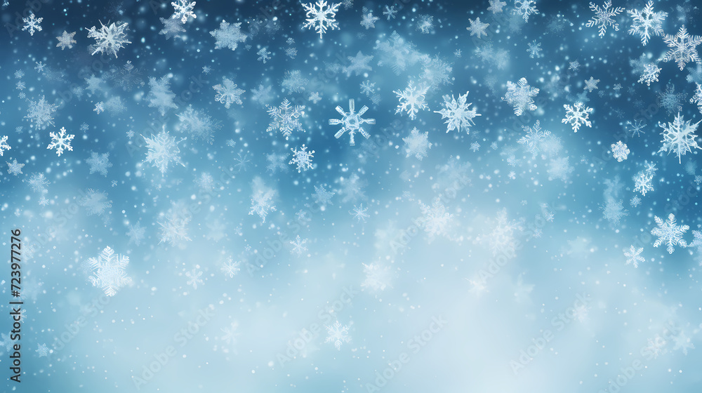 Beautiful winter Christmas glowing background with falling snowflakes, winter background