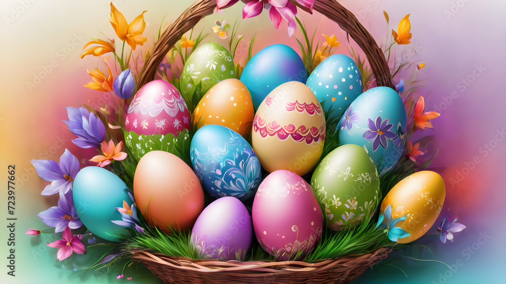easter eggs in a basket easter eggs in a basket