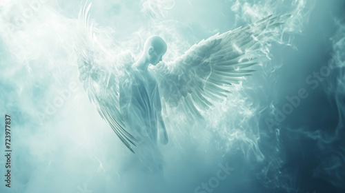 A heavenly figure with diaphanous wings and an otherworldly glow appearing as if from a dream.