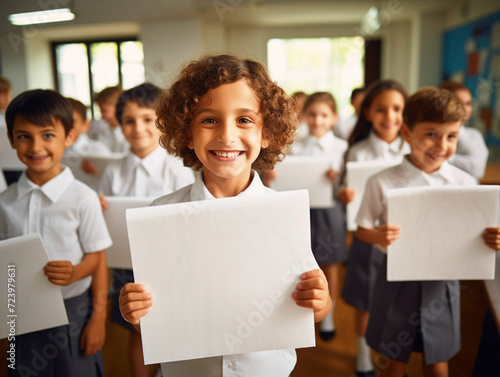 A group of students holding a white sheet - ai generative