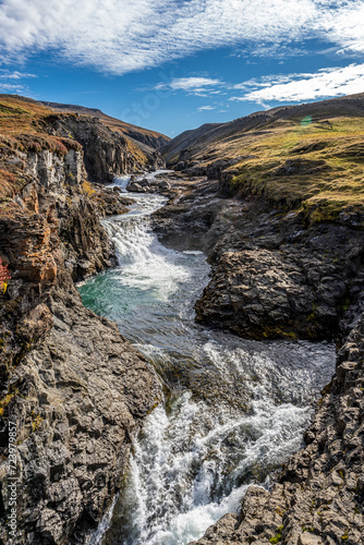 A beautiful small river and waterfall near Stuðlagil