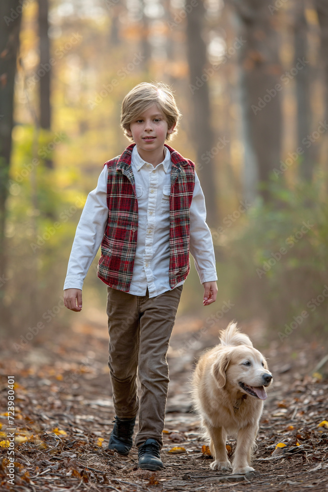 Young boy with his golden retriever Young boy with his golden retriever