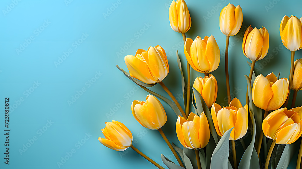 Yellow tulips against a blue background (Generative AI)