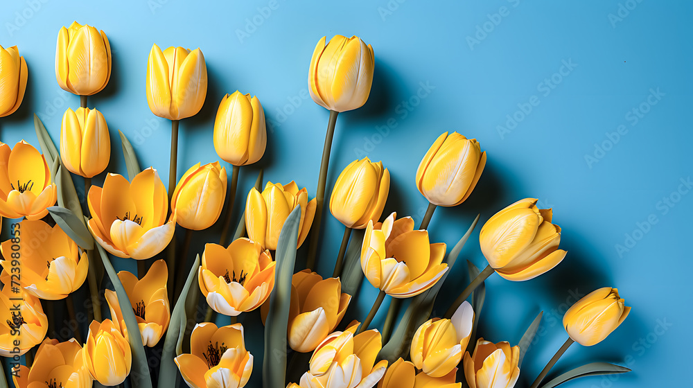 Yellow tulips against a blue background (Generative AI)