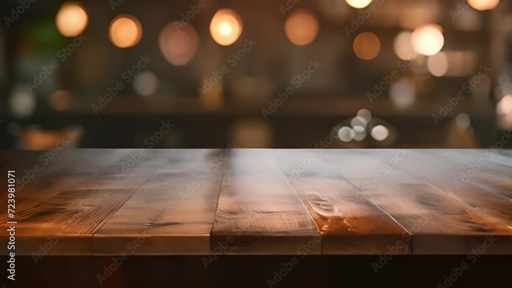 Empty countertop in modern kitchen, blurred background, glowing lights, 4K video Empty countertop in modern kitchen, blurred background, glowing lights, 4K video